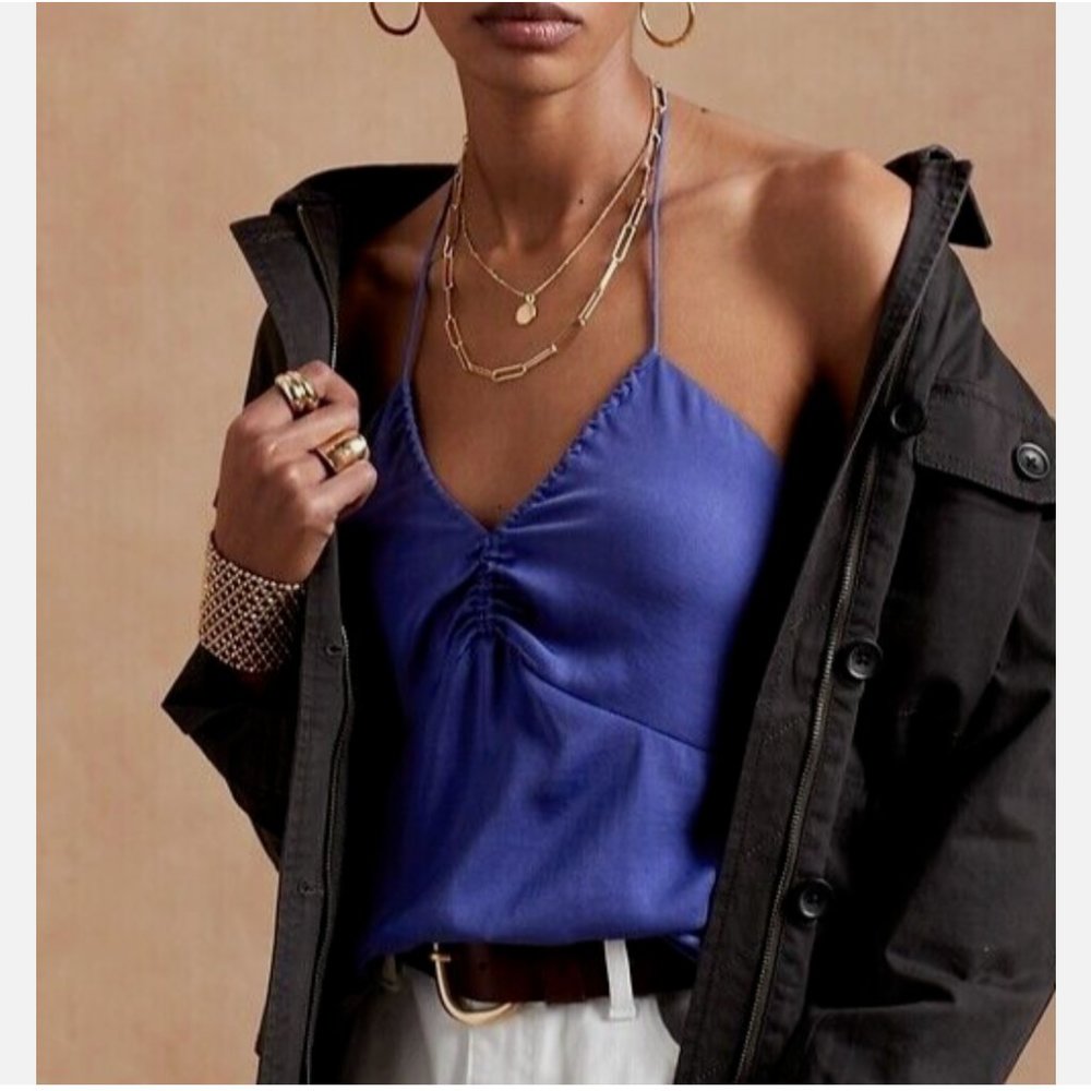 Banana Republic Granite Blue Silky Halter Layering Camisole Tank Top Size Small